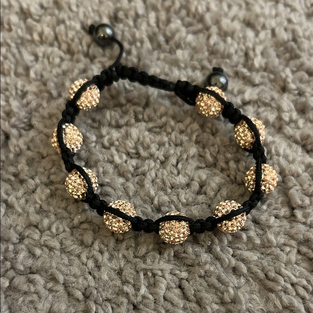 Black Cord Beaded Bracelet with Pink Shimmer Beads – Adjustable